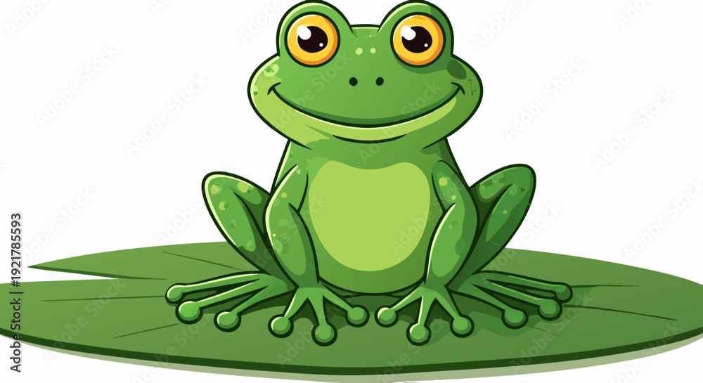 Fototapeta premium Cute Green Frog Cartoon Sitting on Lily Pad Illustration