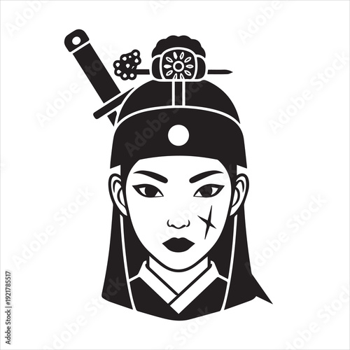 Ancient Warrior Portraits – A Collection of Black and White Vector Art Icons. Ancient warriors and historical heroines from various civilizations are illustrated in a black and white vector line art