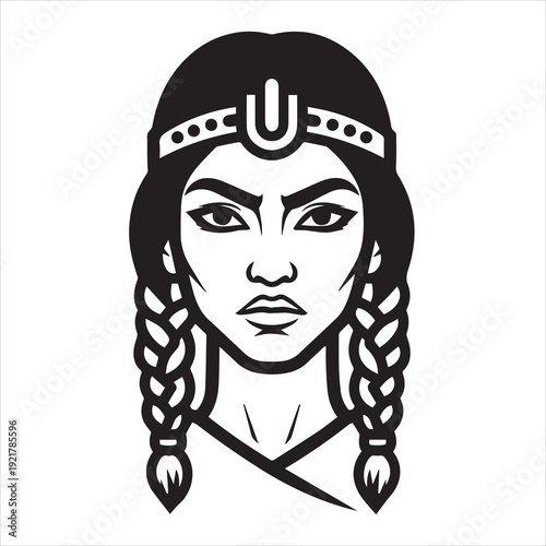 Ancient Warrior Portraits – A Collection of Black and White Vector Art Icons. Ancient warriors and historical heroines from various civilizations are illustrated in a black and white vector line art