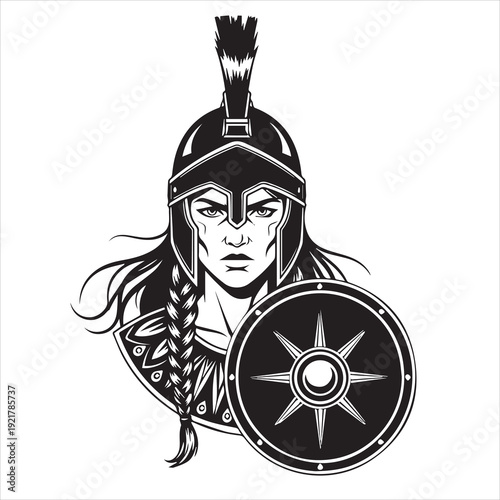 Ancient Warrior Portraits – A Collection of Black and White Vector Art Icons. Ancient warriors and historical heroines from various civilizations are illustrated in a black and white vector line art