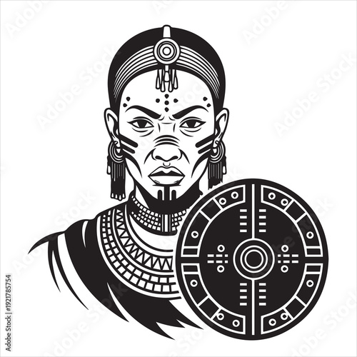 Ancient Warrior Portraits – A Collection of Black and White Vector Art Icons. Ancient warriors and historical heroines from various civilizations are illustrated in a black and white vector line art