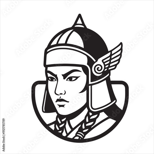 Ancient Warrior Portraits – A Collection of Black and White Vector Art Icons. Ancient warriors and historical heroines from various civilizations are illustrated in a black and white vector line art