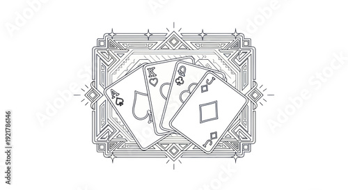 Art Deco Playing Cards Ace King Diamond Gambling Game Line Art