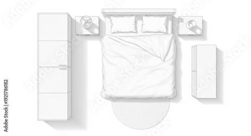 White Minimalist Bedroom Furniture Arrangement.