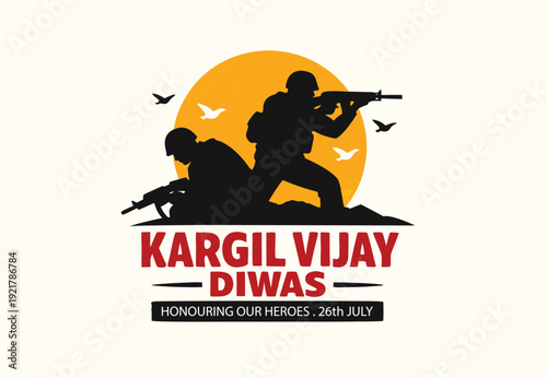 Silhouette of soldiers with rifles against a golden sun commemorating Kargil Vijay Diwas high-quality professional