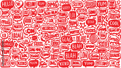 Red Hand Drawn Speech Bubble Pattern with Comic Expressions