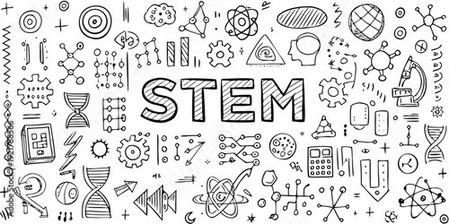 Doodle illustration representing science technology engineering and mathematics