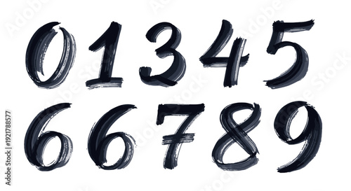Grungy black and grimy brush-painted isolated separate classic font classic-typical grimy digits.