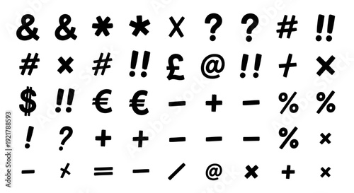 Collection of various black punctuation and mathematical symbols on white background.