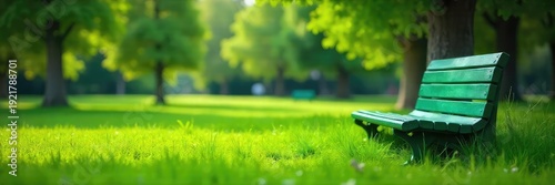 Relaxing outdoor scene featuring lush green grass and empty green seats, perfect for summer leisure, park settings, or tranquil moments ,  outdoor,  garden,  bright