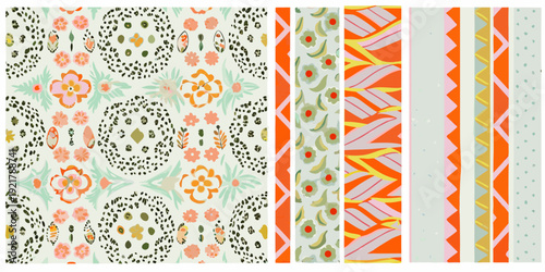 Assorted patterned fabric swatches in pastel and vibrant colors