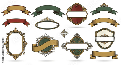 Collection of Vintage Decorative Labels and Banners.