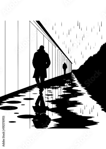 Rainy Street Walk Silhouette