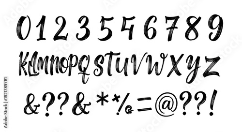 Black handwritten font with numbers, letters, and special characters.