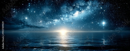Panel kuchenny z motywem A beautiful night sky with a large starry sky and a calm ocean. space background concept.