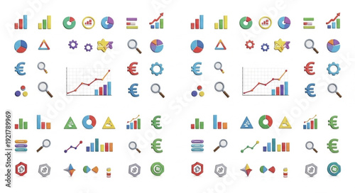Collection of business and finance icons and charts.