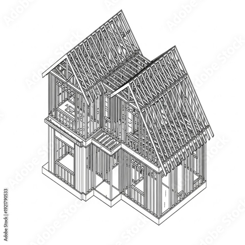 Architectural drawing of a house under construction.