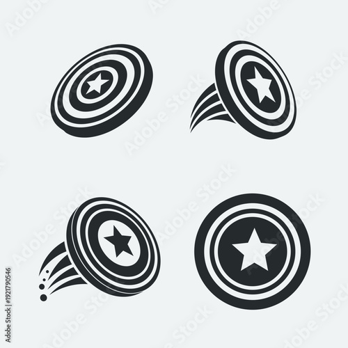 Captain America Shield Motion Icon Set – Superhero Star Emblem Vector Collection