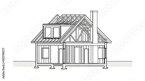 Architectural drawing of a house under construction.