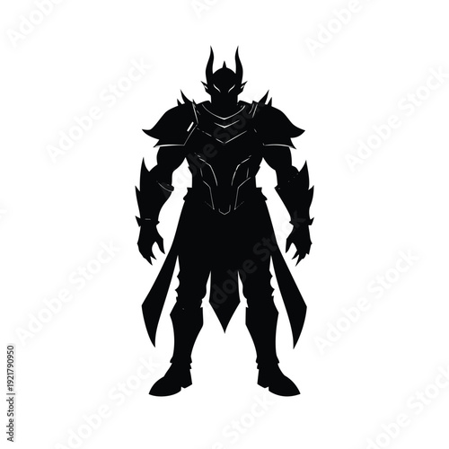 Dark knight armor silhouette fantasy warrior character with horns armored hero metal suit guard