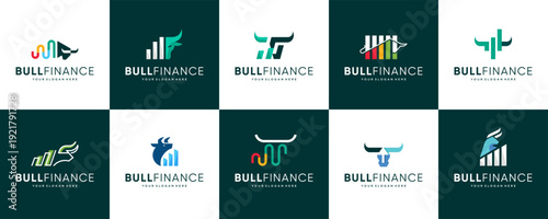 collection of financial logos with abstract bull shapes, investment market, consulting, vector design illustration.
