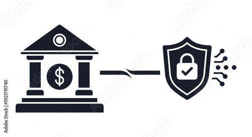 Bank security concept with shield and digital lock icon.