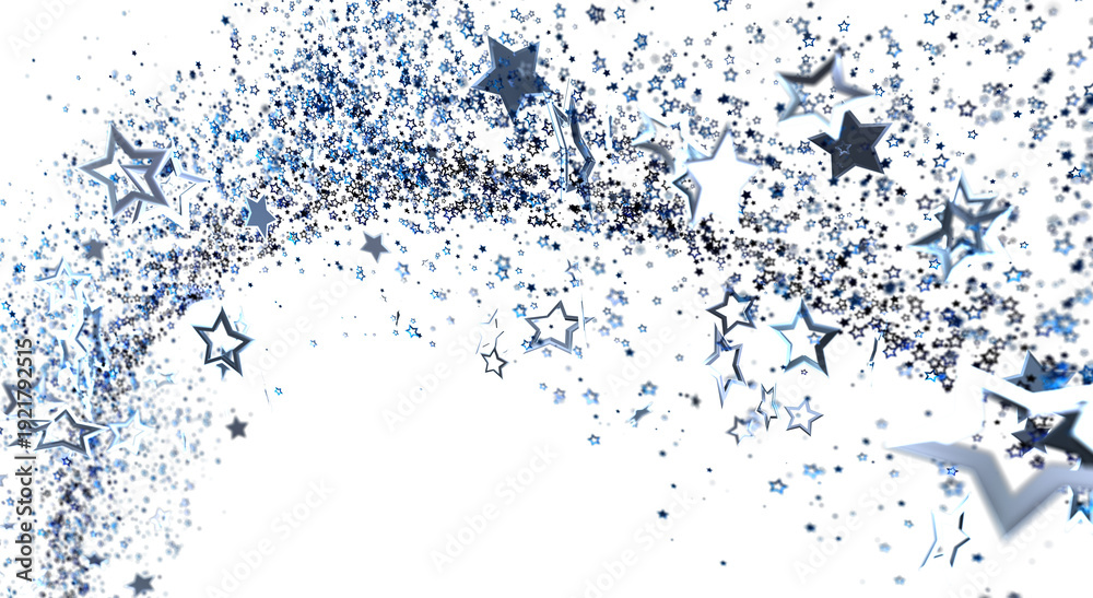 Fototapeta premium Elegant abstract background featuring a cascade of blue stars against a clean white backdrop, perfect for various design