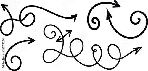 Hand drawn swirling arrows on transparent background