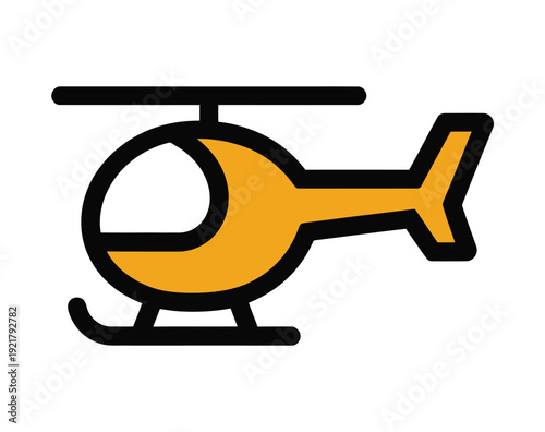 Simple yellow helicopter illustration with black outlines, a main rotor, and a tail rotor, depicted in a minimalist style.