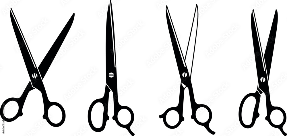 © Vector Design Hub - Set of Black Scissors Silhouettes with Open Blades Isolated on Light Background Vector Illustration Collection