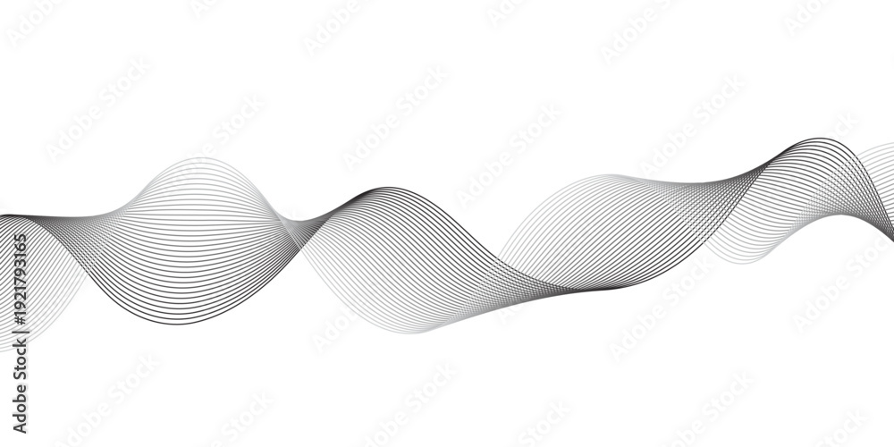 Fototapeta premium Minimalist Monochrome Flowing Wave Lines Forming Smooth Abstract Sound Pattern on Light Background Elegant Grey Geometric Harmony Vector Art Design.