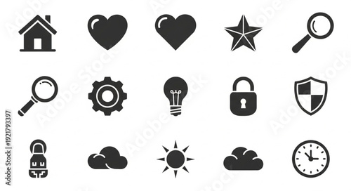 Collection of various flat design icons on white background.