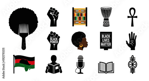 Collection of Black History and Culture Symbols.