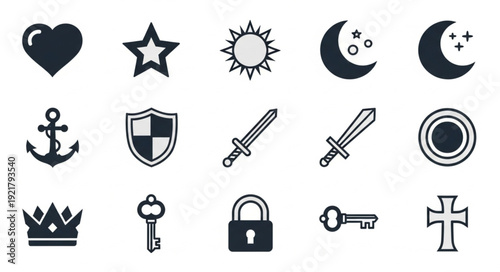 Collection of various simple icons and symbols.