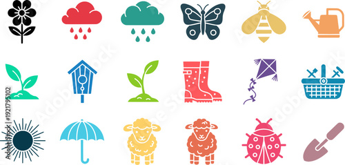 Springtime Icons: A Colorful Collection of Nature and Outdoor Elements