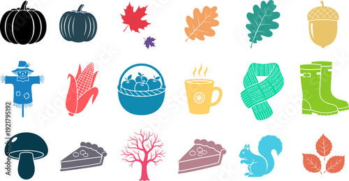 Autumn Icons: Pumpkins, Leaves, and Cozy Elements
