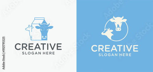 Modern Dairy Cow Logo Design with Clean Minimalist Style, cow milk logo