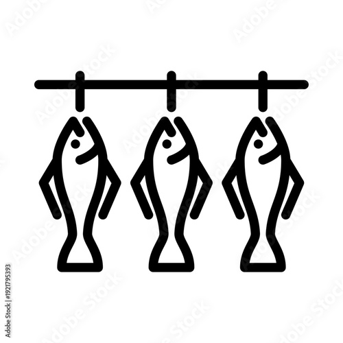 hanging fish outline icon. hanging fish line illustration.