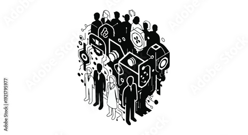 Diverse group of people with social media icons