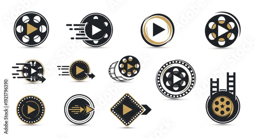 Collection of Film Reel and Play Button Icons.