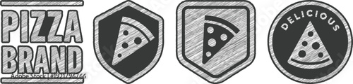 Delicious Pizza Brand Emblems: Pizza Slice Icon, Bold Typography