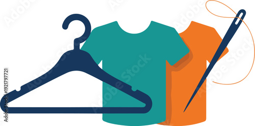Fashion & Sewing Colorful Outline Icon Set  Hanger, T-Shirt, and Needle
