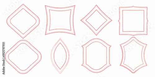 Collection of simple geometric shapes outlined in light red hues