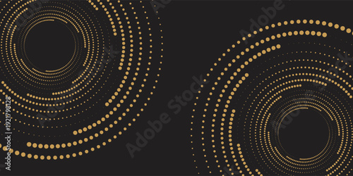 Swirl pattern with dots. Half ton circle on black background. Abstract background with dotted circles. Vector illustration.