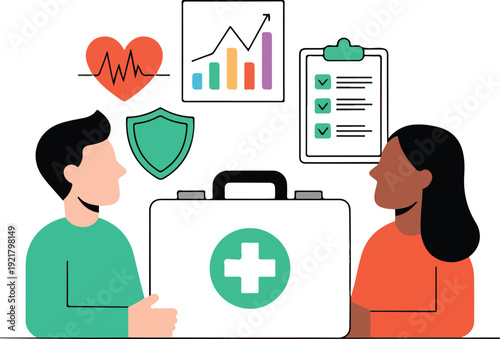 Children Learning About Health & First Aid Colorful Outline Illustration