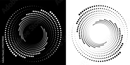 Abstract background with lines in circle. Art design spiral as logo or icon. A black figure on a white background and an equally white figure on the black side.