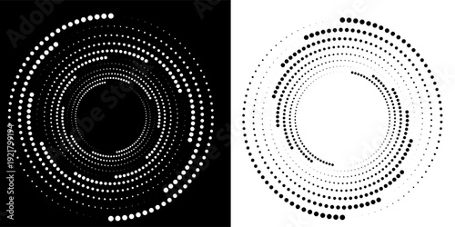 Spiral with lines as dynamic abstract vector background or logo or icon. Yin and Yang symbol. Black spiral on white background and white spiral on black background.