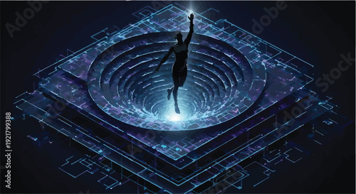 woman stepping into virtual reality world technology