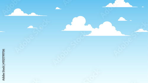 シンプルな雲が浮かぶ空の背景イラスト_シームレス_16:9