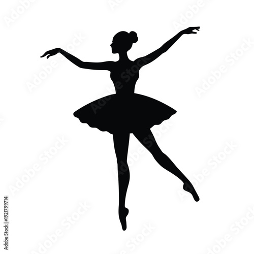 Black silhouette of ballerina dancing, elegant pose, graceful dancer, ballet performer, artistic